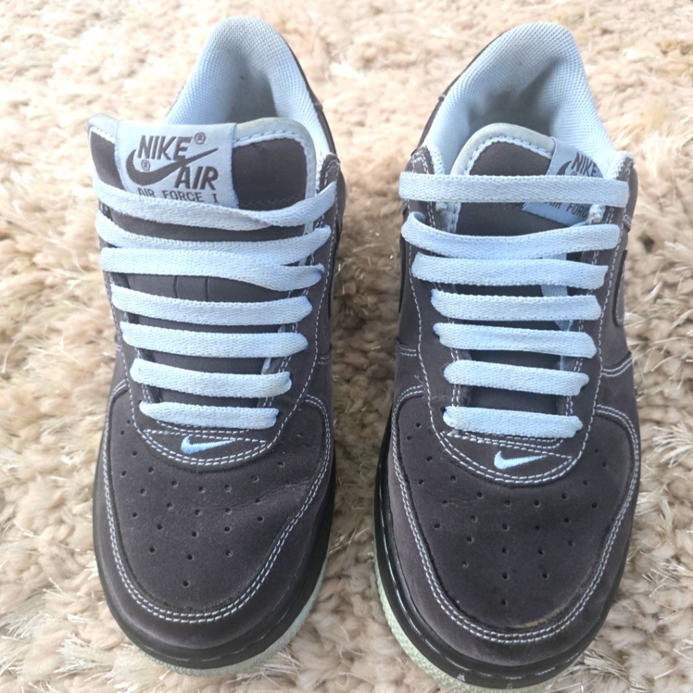 Youth Size 5 Nike Airforce1s Gray and Light Blue